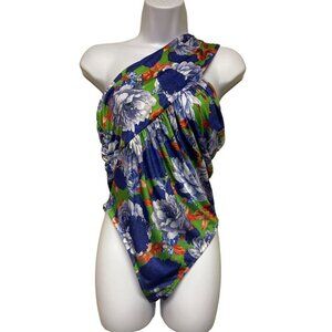 NEW! Zara One Shoulder Cross Front Blue Floral Bodysuit Women's Size Large